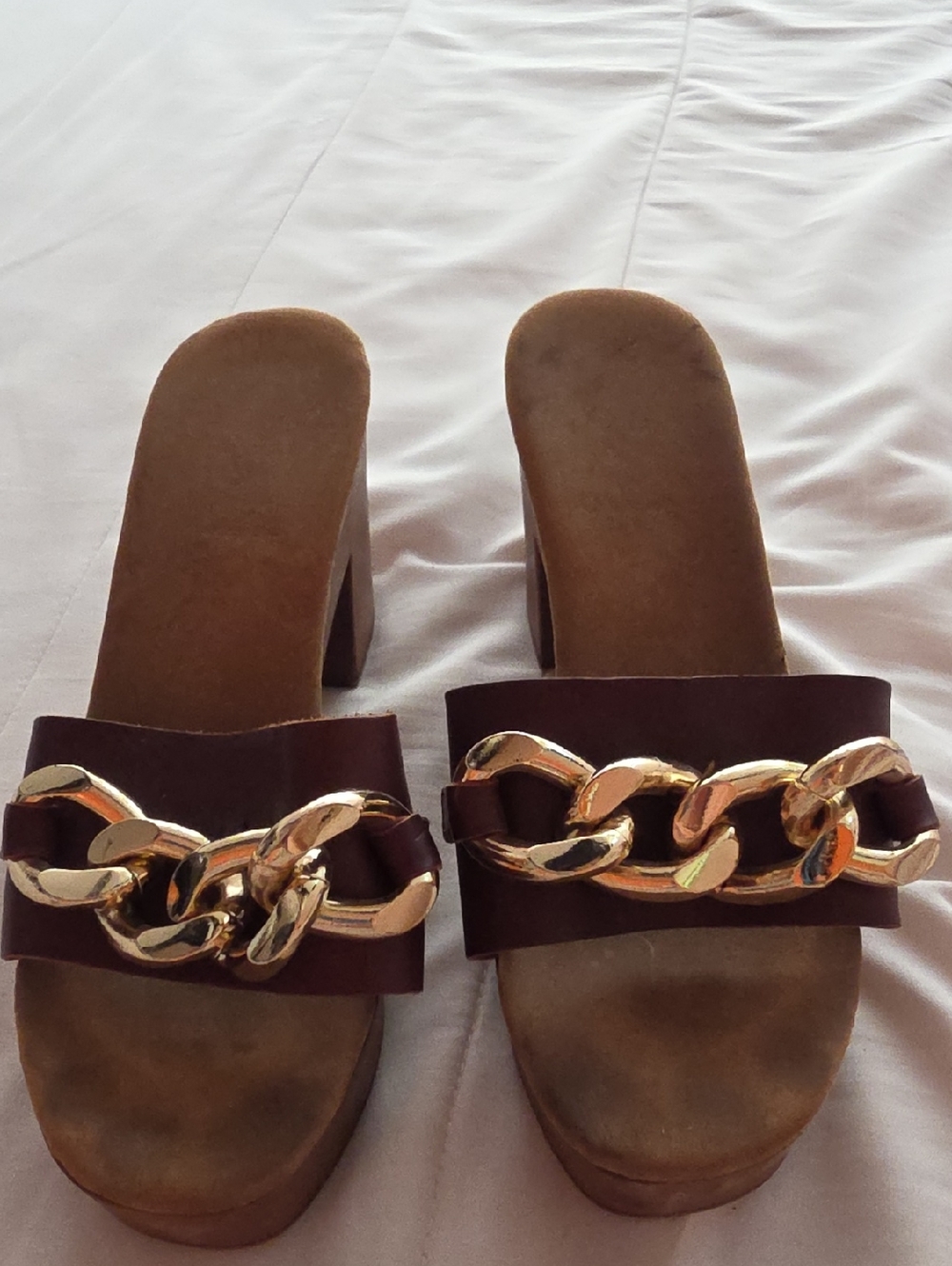 INC International Concepts Brown Slide Mules with Gold Chain